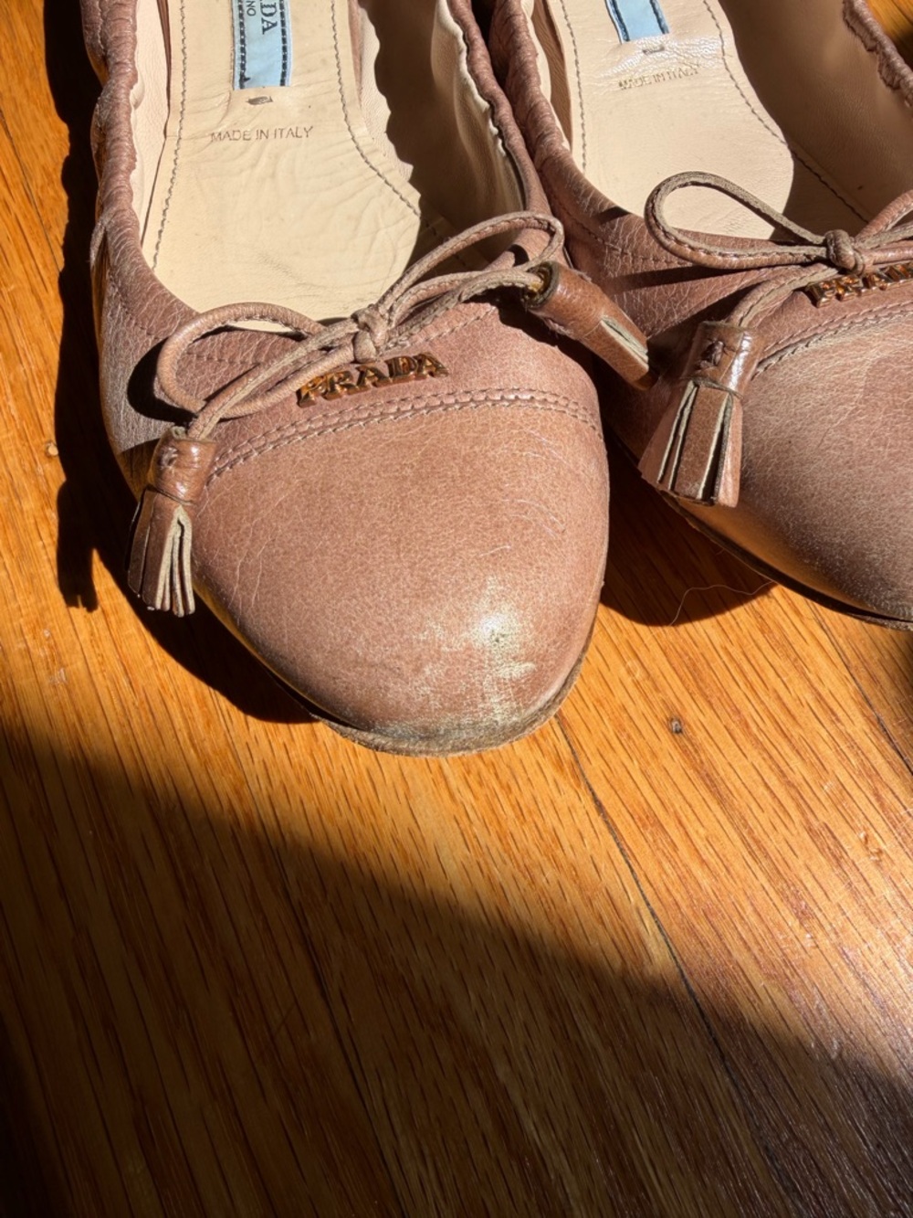 Prada Two-Tone Brown Leather Ballet Flats with Bow - Picture 3 of 6